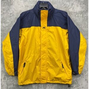 Helly Hansen Men's Windbreaker Jacket Hooded Size Large Yellow/Navy Lined‎